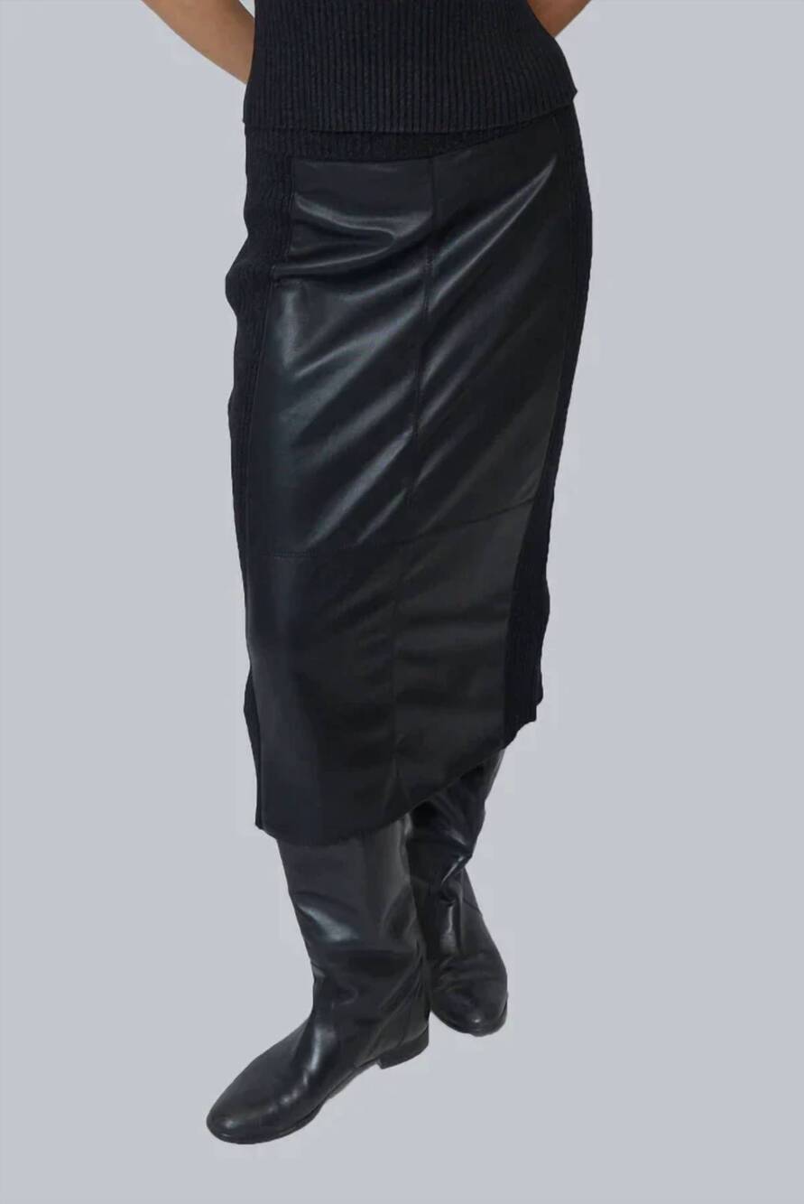 NEW CENTRAL PARK WEST milan vegan leather combo skirt in black